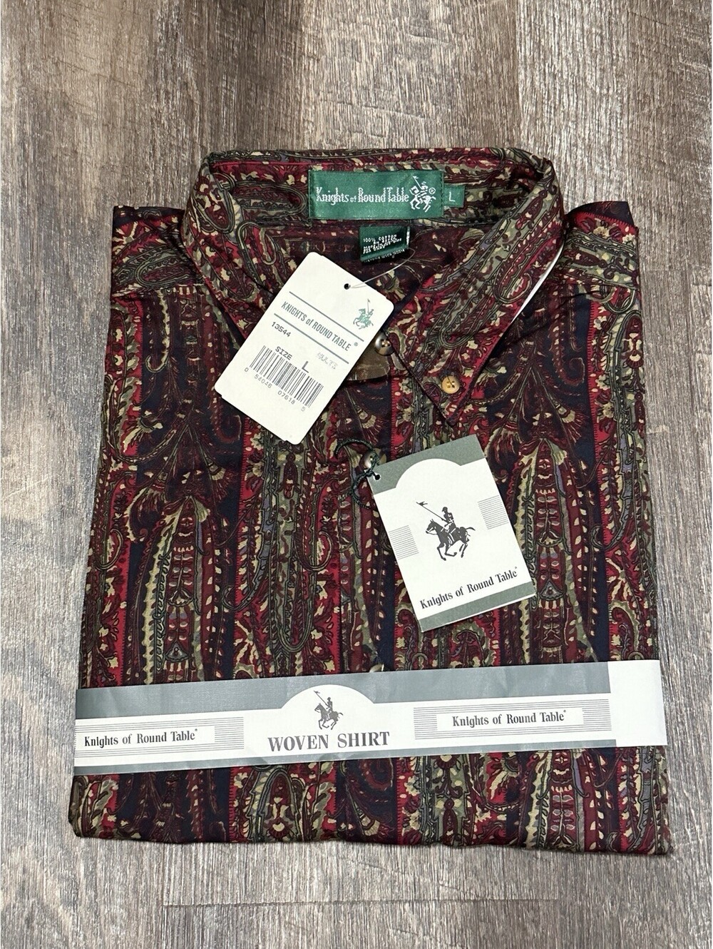 NEW Vintage Knights of Round Table Paisley Woven 100% Cotton Dress Shirt Large